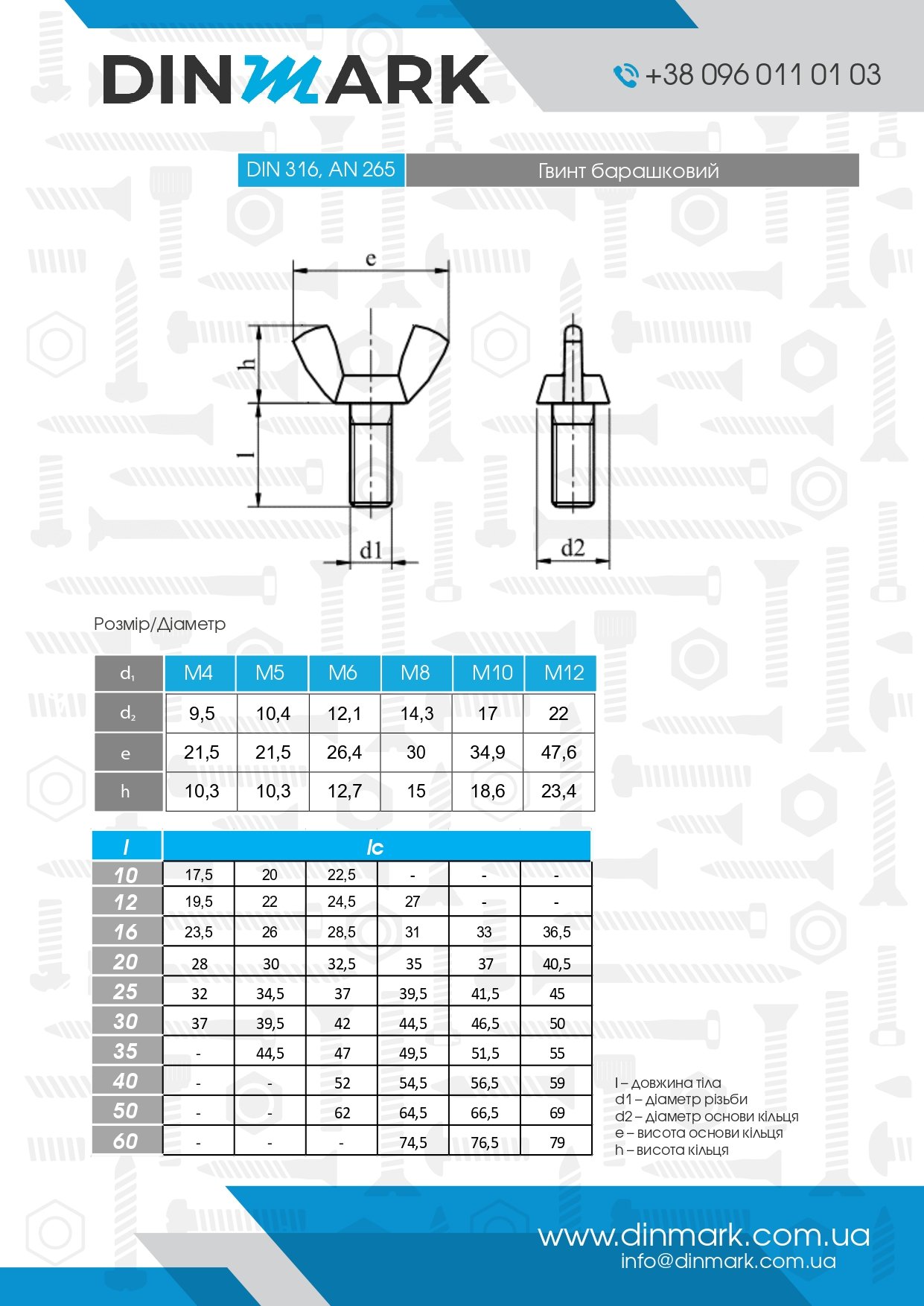 Винт DIN 316 M10x20 A2 амер. форма pdf