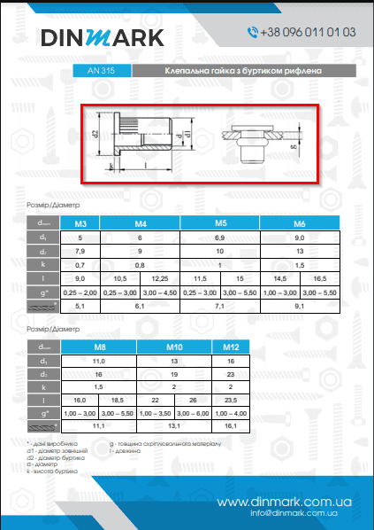 Клепальна гайка AN 315 M8x16 (0,5-3,0) A2 pdf