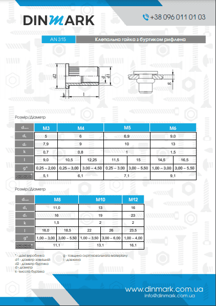 Клепальна гайка AN 315 M8x17 (1,0-3,5) цинк pdf