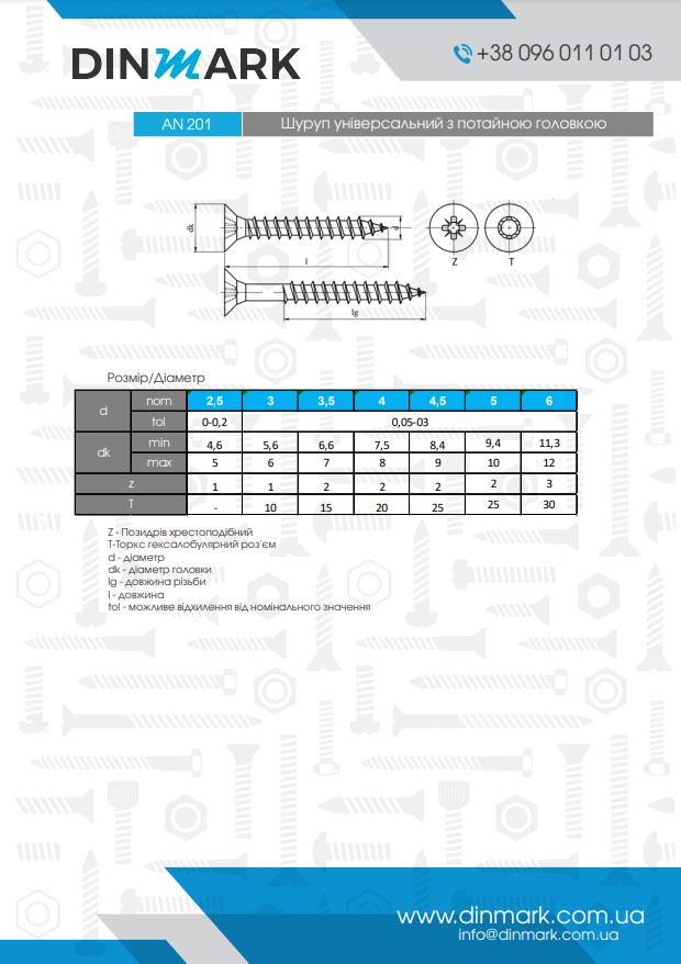 Шуруп ART 9050 M5x60/36 цинк PZ2 часткова різьба pdf