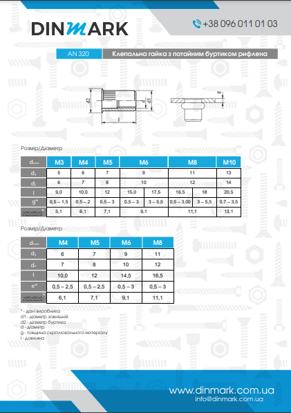 Клепальна гайка AN 320 M10x20,5 (0,7-3,5) цинк pdf