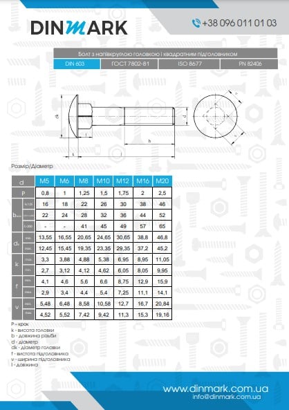 DIN 603 8,8 цинк Болт з напівкруглою головкою і квадратним підголовником pdf