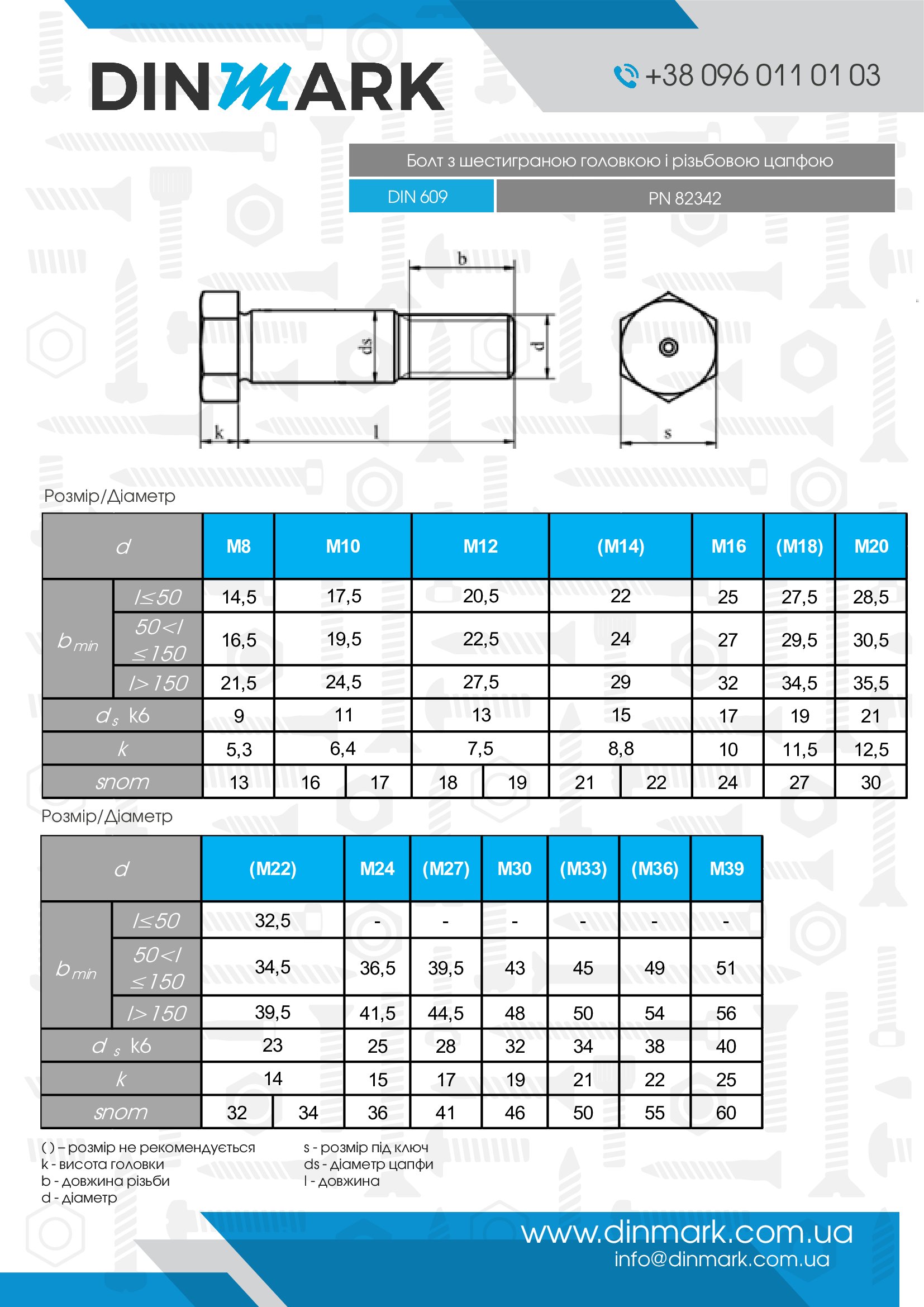 Болт DIN 609 M12x70 10,9 pdf