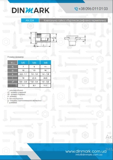 Клепальна гайка AN 324 M4 (0,5-2,0) цинк  pdf