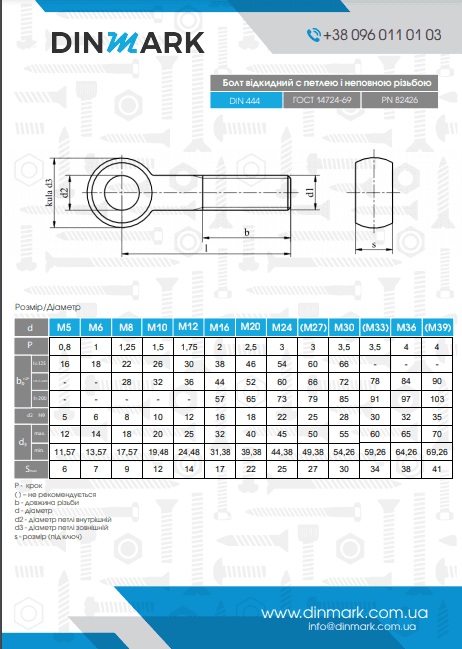 Болт DIN 444 M16x120 A4 pdf