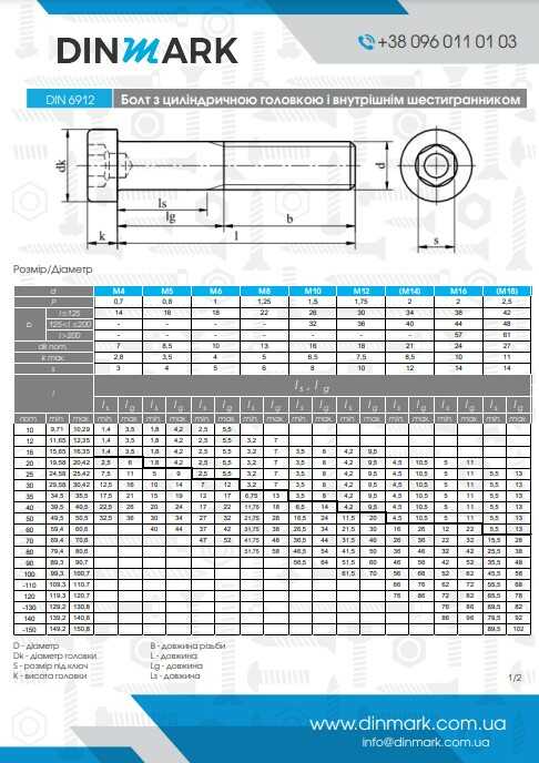 DIN 6912 10,9 Болт с цилиндрической головкой и внутренним шестигранником pdf