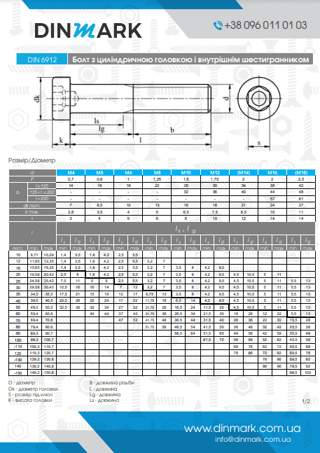 DIN 6912 8,8 Болт с цилиндрической головкой и внутренним шестигранником pdf