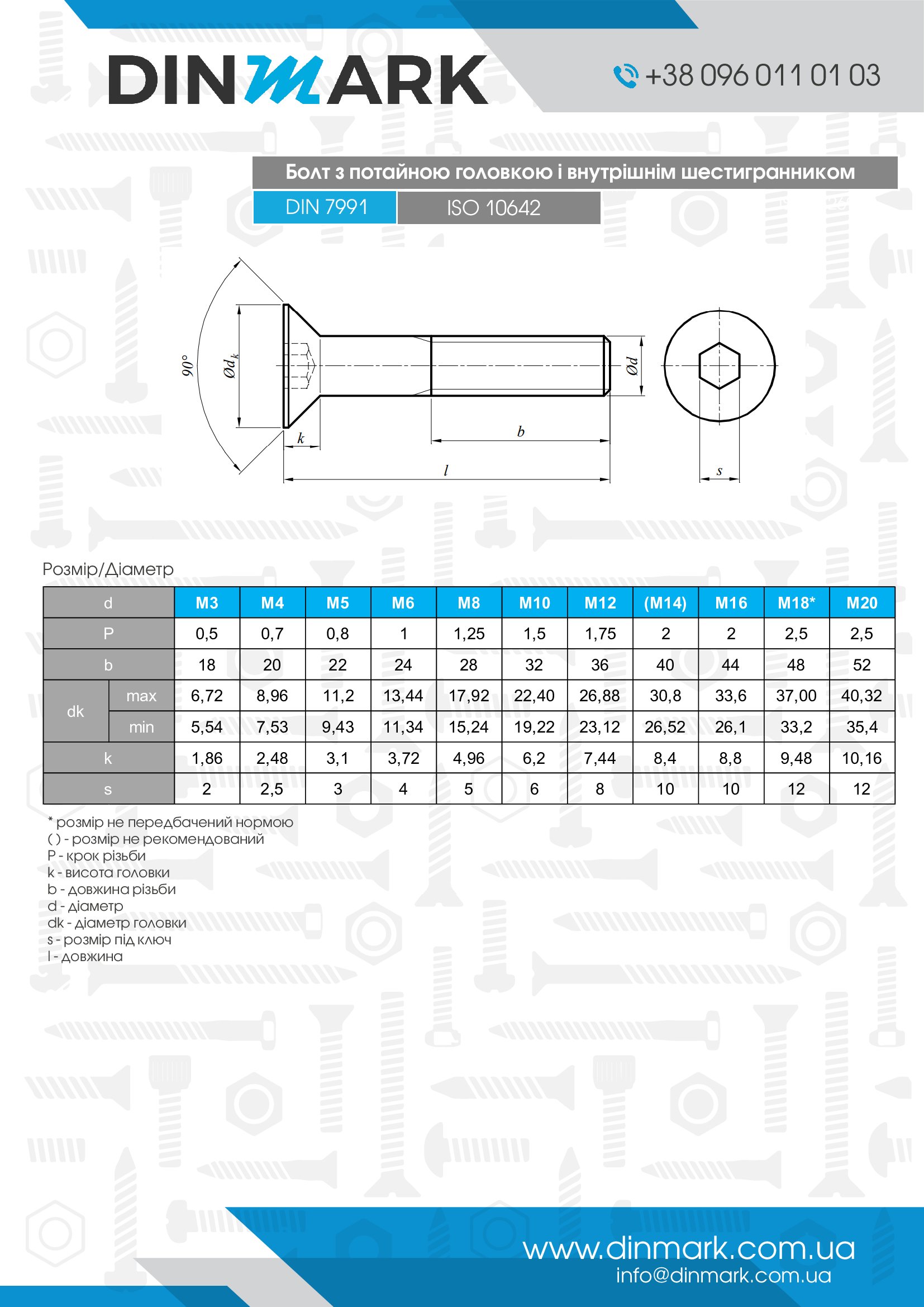 Болт DIN 7991 M18x80 10,9 повна різьба pdf