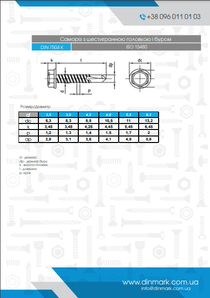 Саморез ISO 15480 K M5,5x19 C1 pdf