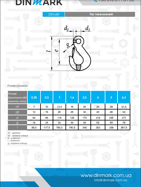 Крюк DIN 689 0,25T pdf