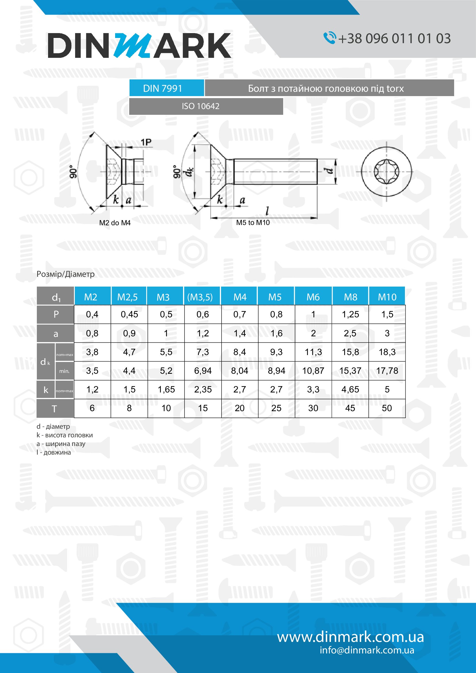 Болт DIN 7991 M10x35 A2 TX50 pdf