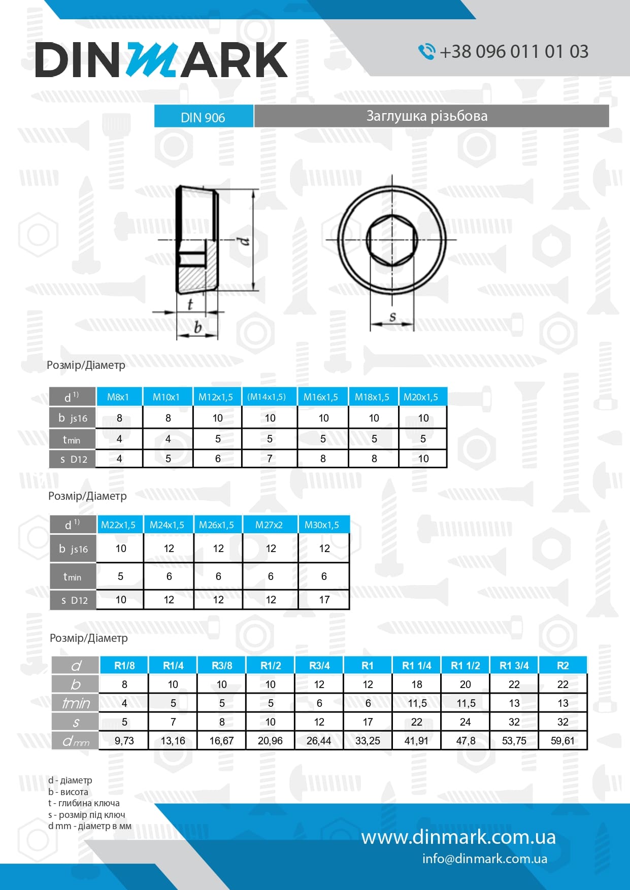 DIN 906 цинк Заглушка різьбова з дюймовою різьбою pdf