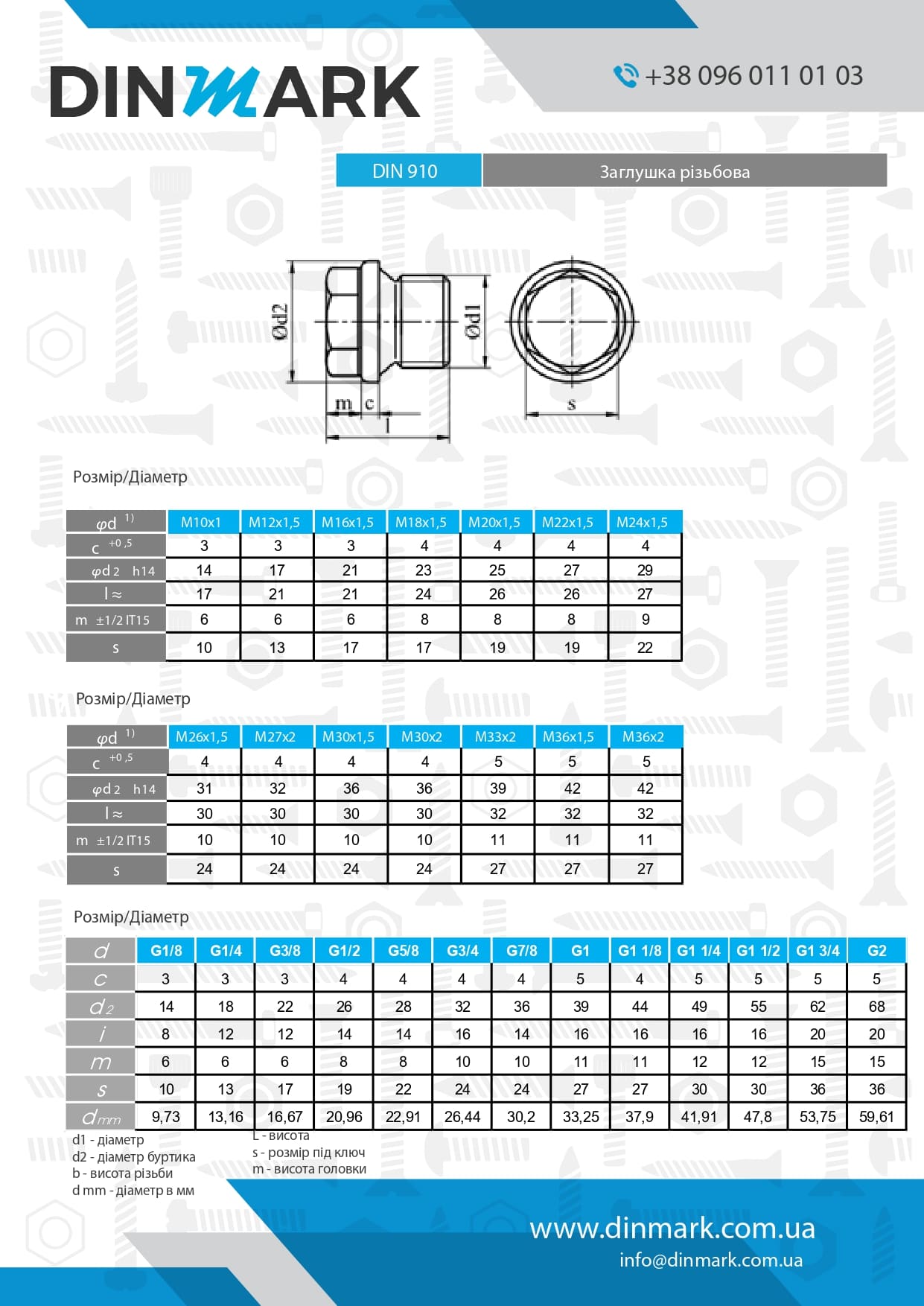 DIN 910 цинк платков Заглушка резьбовая с дюймовой резьбой pdf