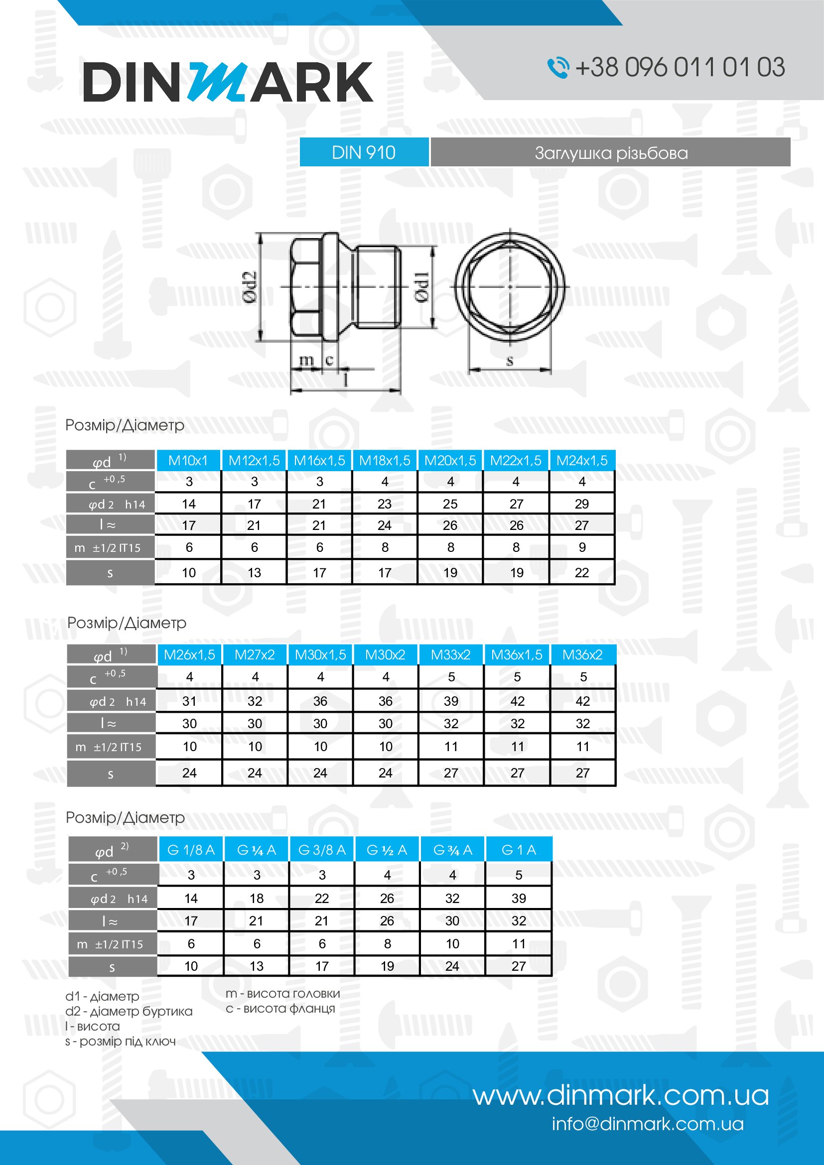 Заглушка DIN 910 M10x1 A2 pdf