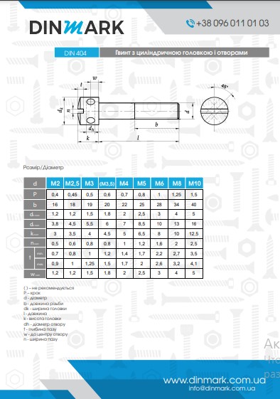 DIN 404 5,8 Винт с цилиндрической головкой и отверстиями pdf