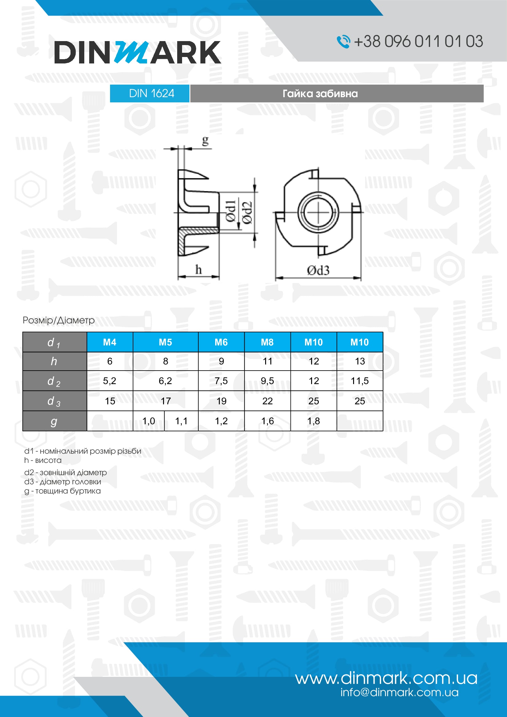 Гайка DIN 1624 M12x13 A2 pdf