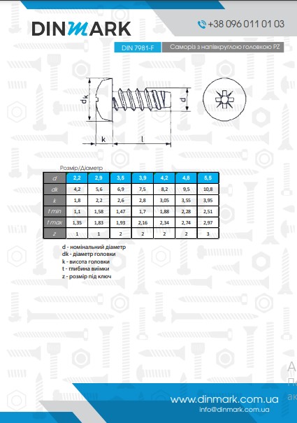 Саморіз DIN 7981-F M5,5x19 цинк PZ3 pdf
