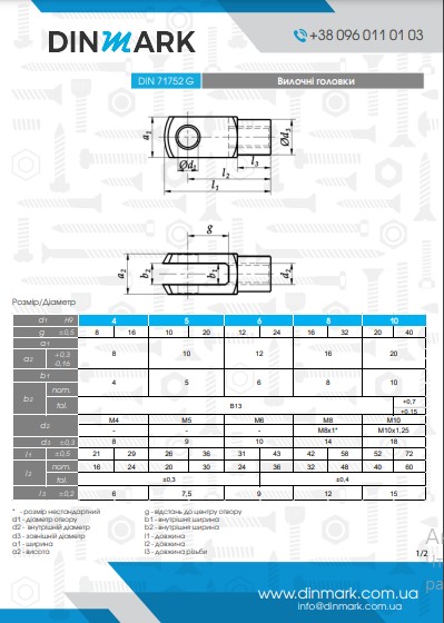 DIN 71752-G цинк Вилочна головка ліва різьба pdf