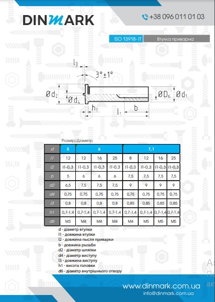 Втулка ISO 13918-IT d7,1х10/М5 4,8 обміднена pdf