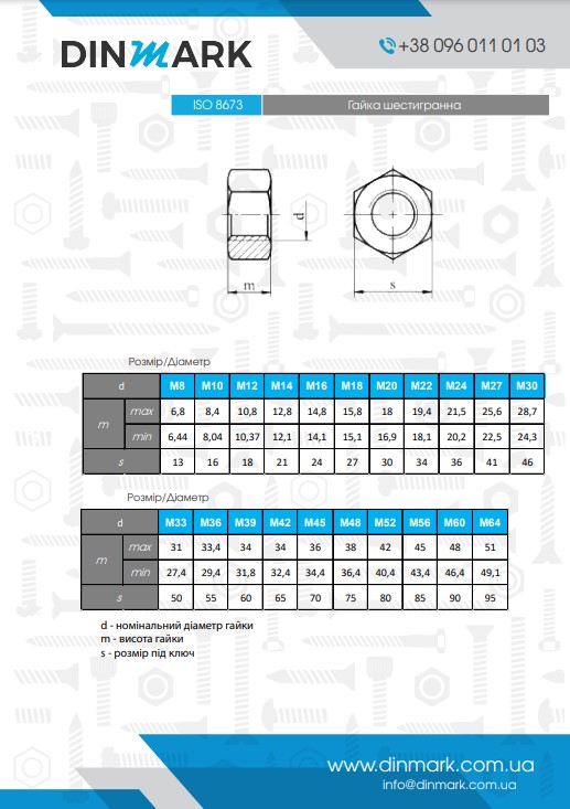 ISO 8673 8 цинк Гайка шестигранна з дрібним кроком  pdf