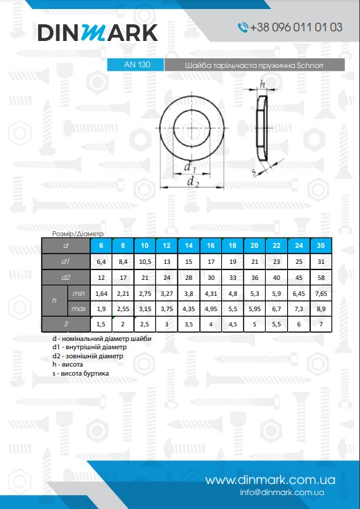 Шайба AN 130 HS M6 цинк механічний Schnorr pdf