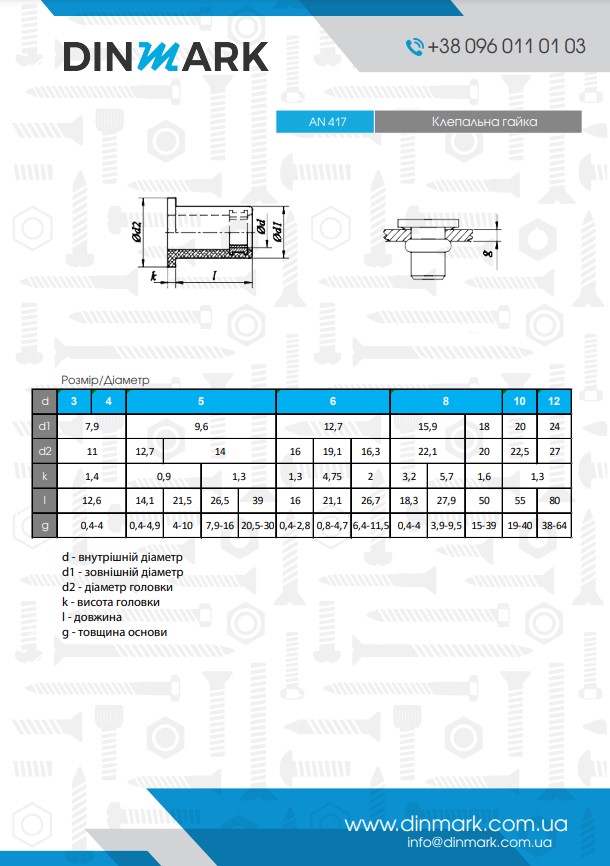 Клепальна гайка AN 417 M3 (0,4-4,0) неопрен  pdf