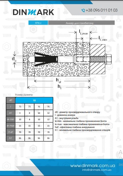 Анкер для газобетону FPX M12-I FISCHER  pdf