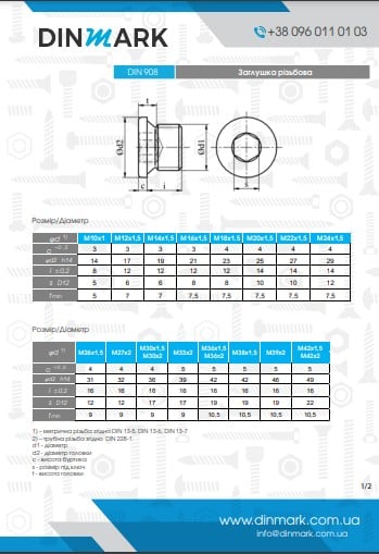 Заглушка DIN 908 M14×1,5 цинк платковий pdf