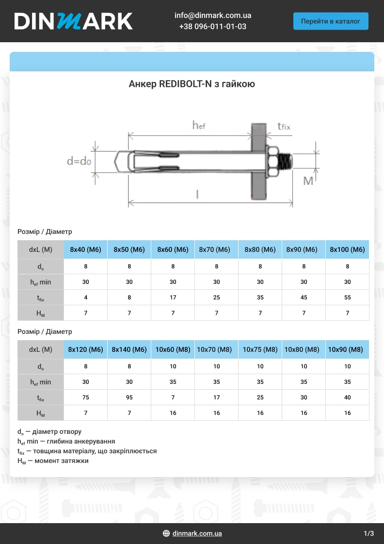 Anker REDIBOLT-N 10x60/М8 nut zy pdf