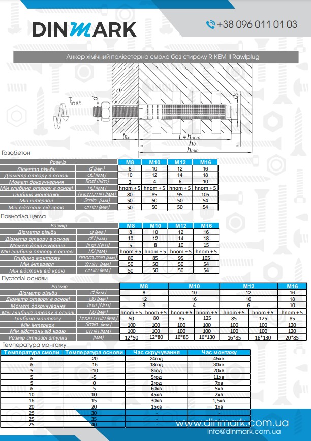 Анкер химмический зимний полиэстеровая смола без стирола R-KEM-II-W Rawlplug pdf