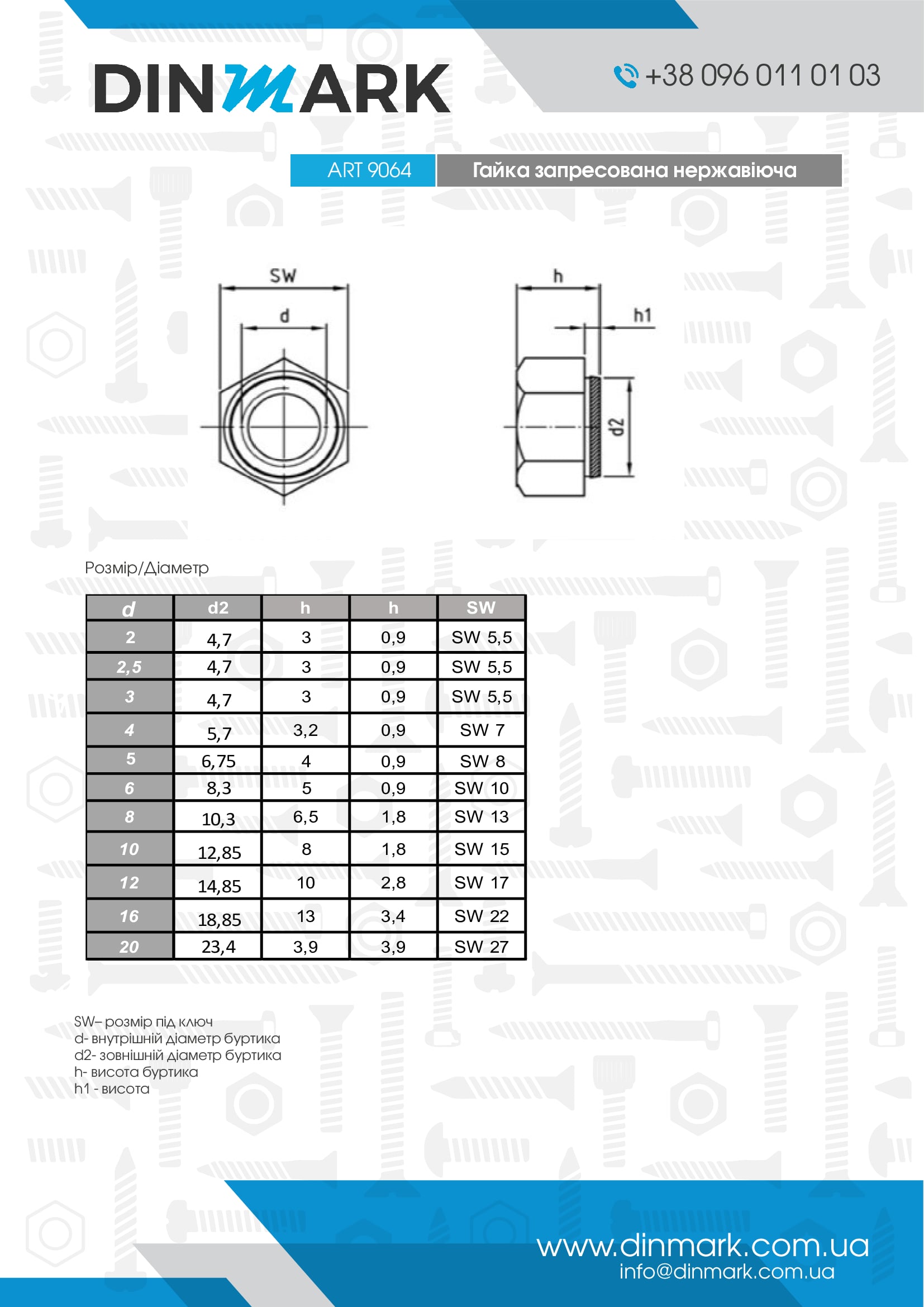 Гайка ART 9064 M8 A2 pdf
