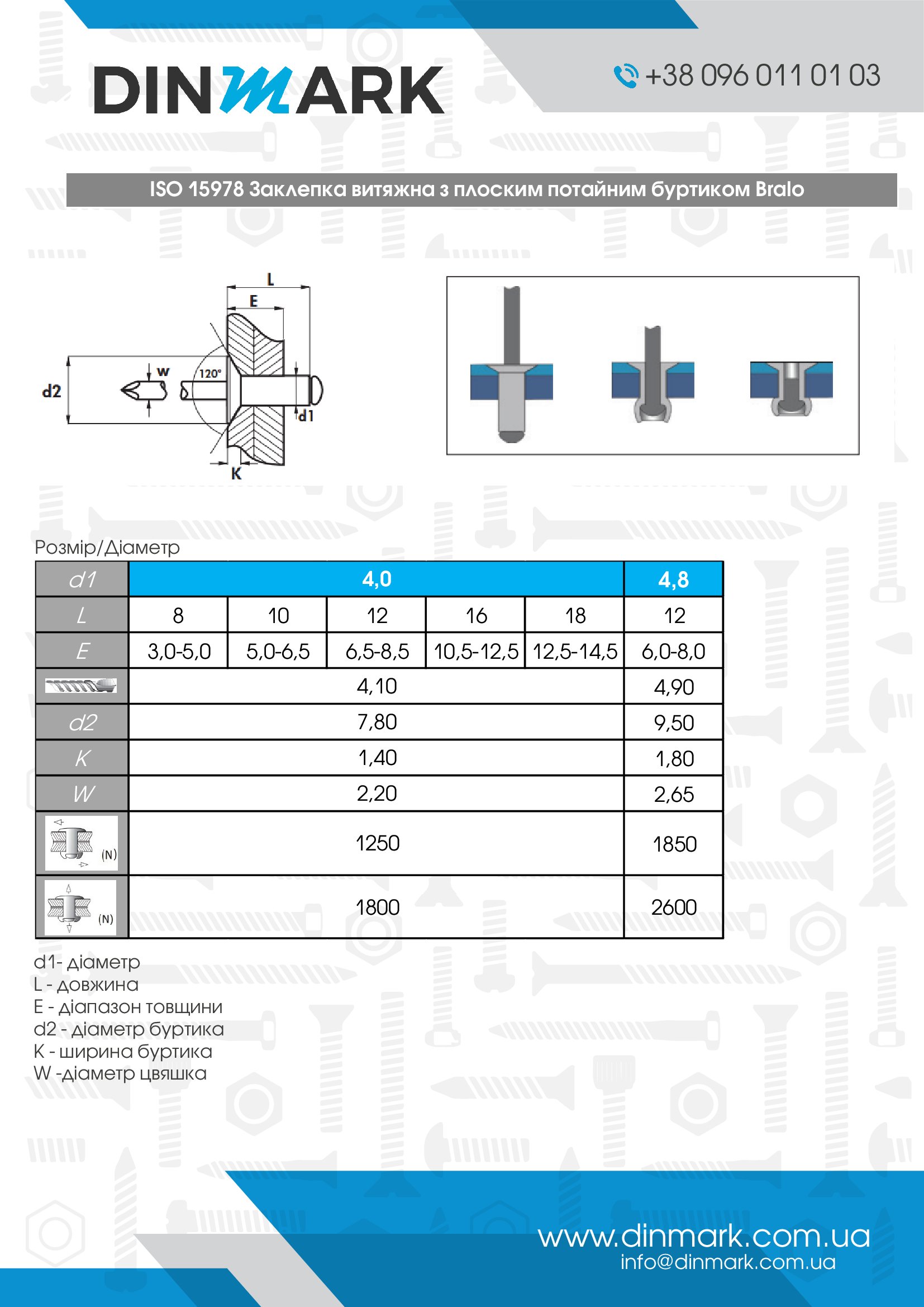 ISO 15978 Al/A2 Заклепка витяжна з плоским потайним буртиком Bralo pdf