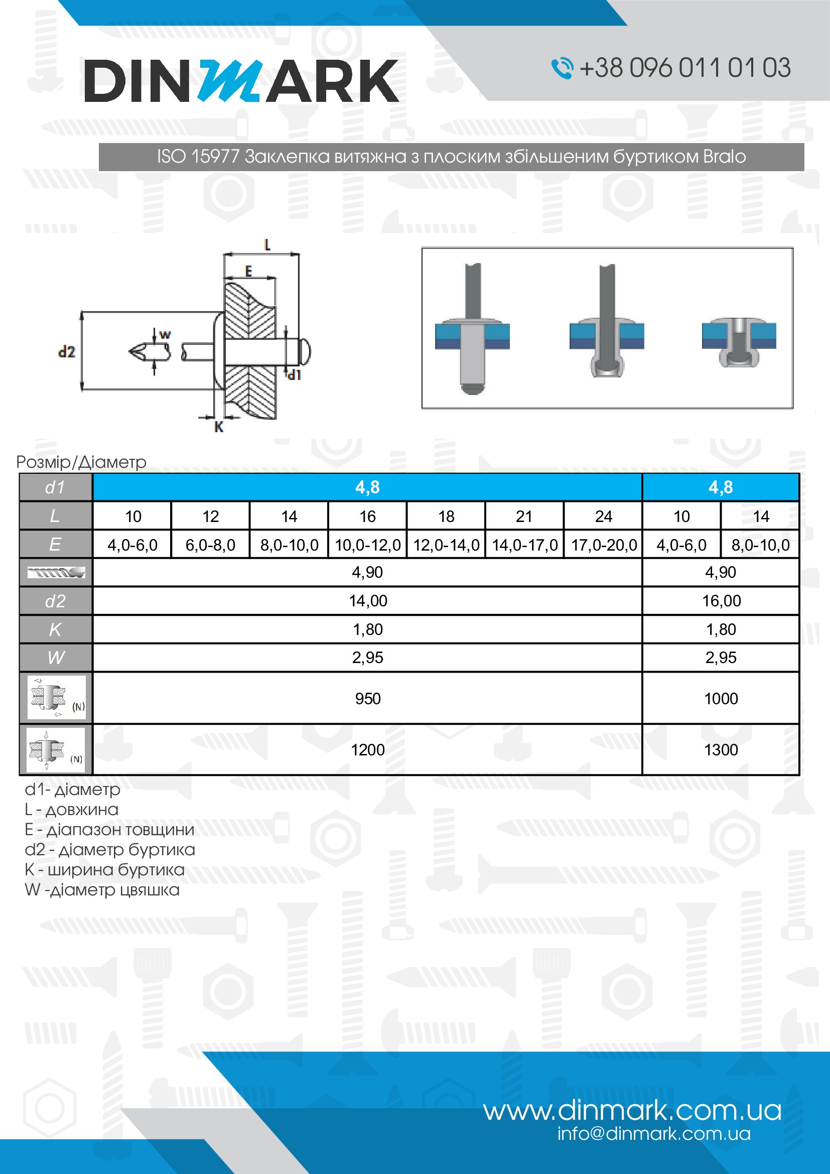 ISO 15977 Al/Al Заклепка витяжна з плоским збільшеним буртиком Bralo pdf