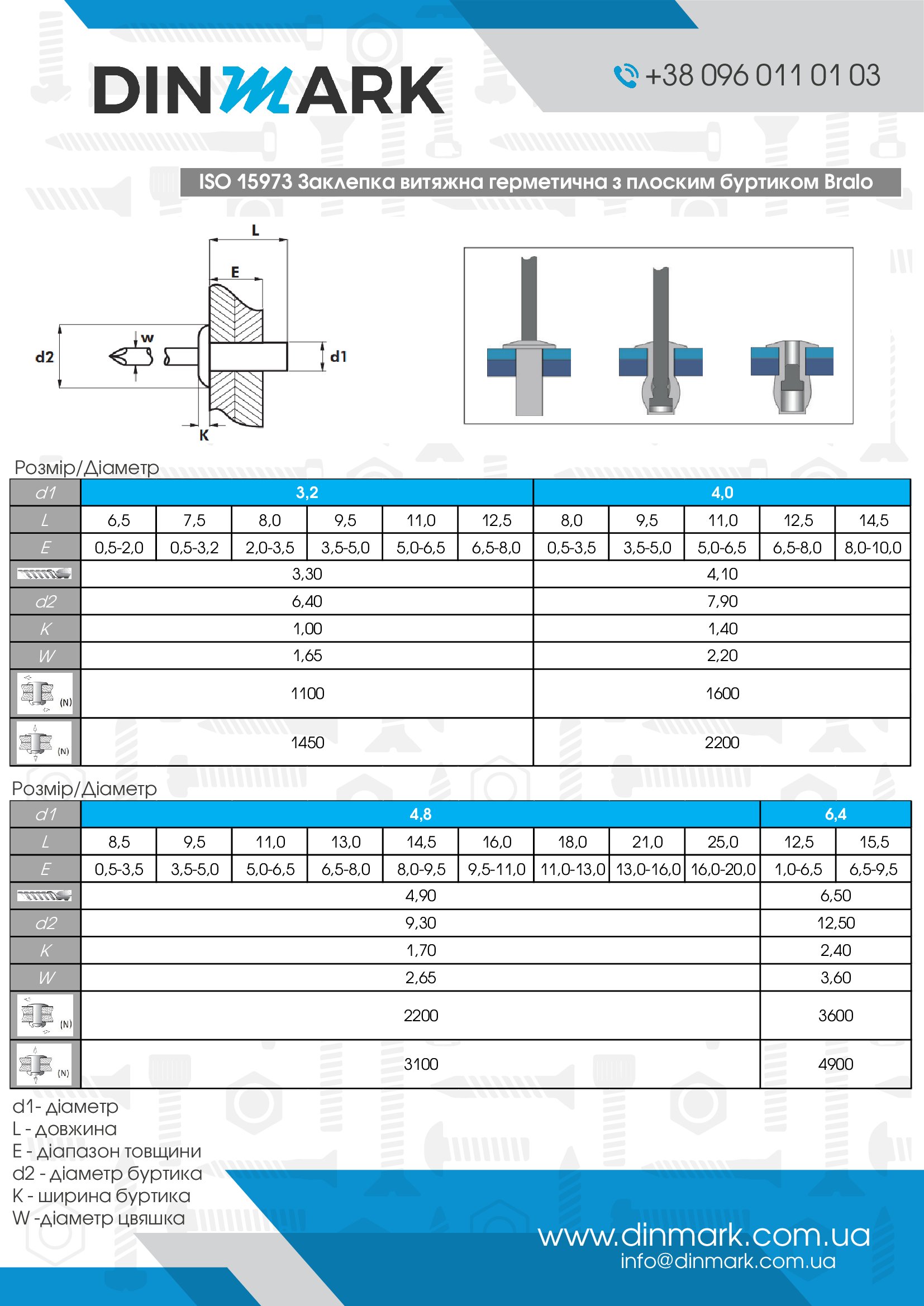 Заклепка ISO 15973 M4,8x11 Al/St герметическая Bralo pdf