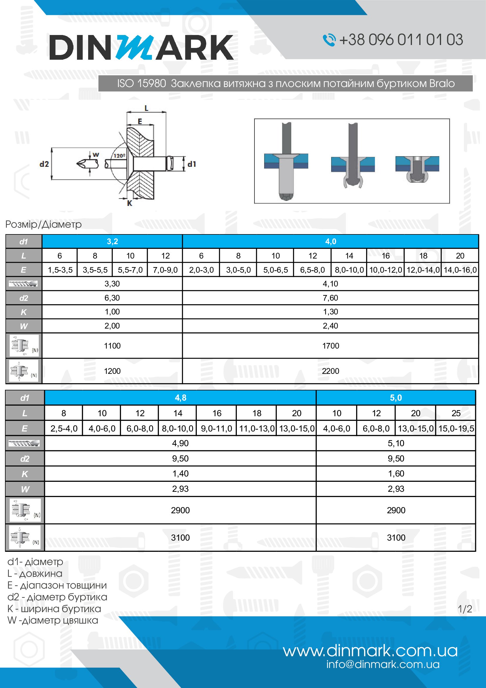 ISO 15980 St/St Заклепка витяжна з плоским потайним буртиком Bralo pdf