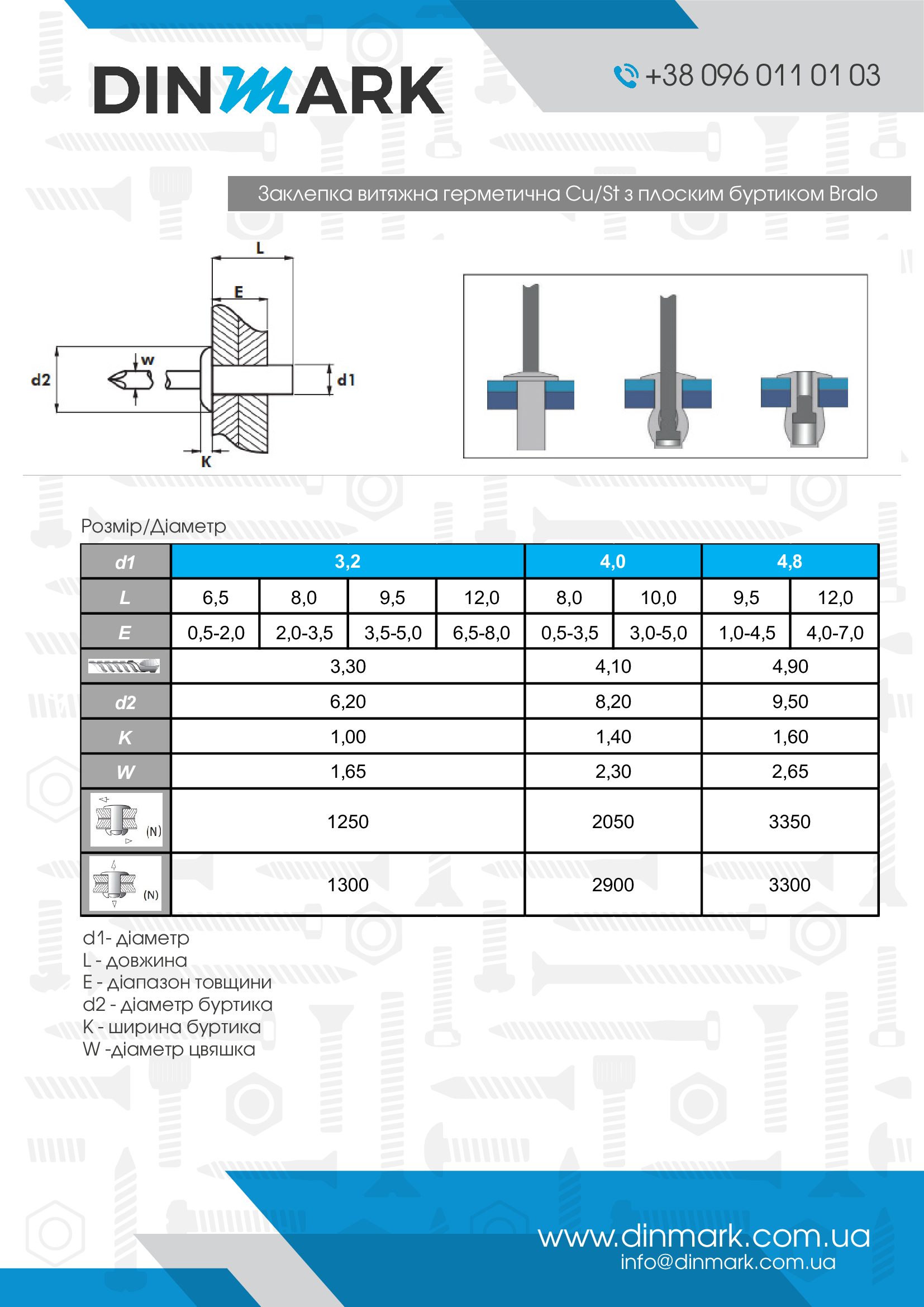 Заклепка M3,2x9,5 Cu/St герметическая Bralo pdf