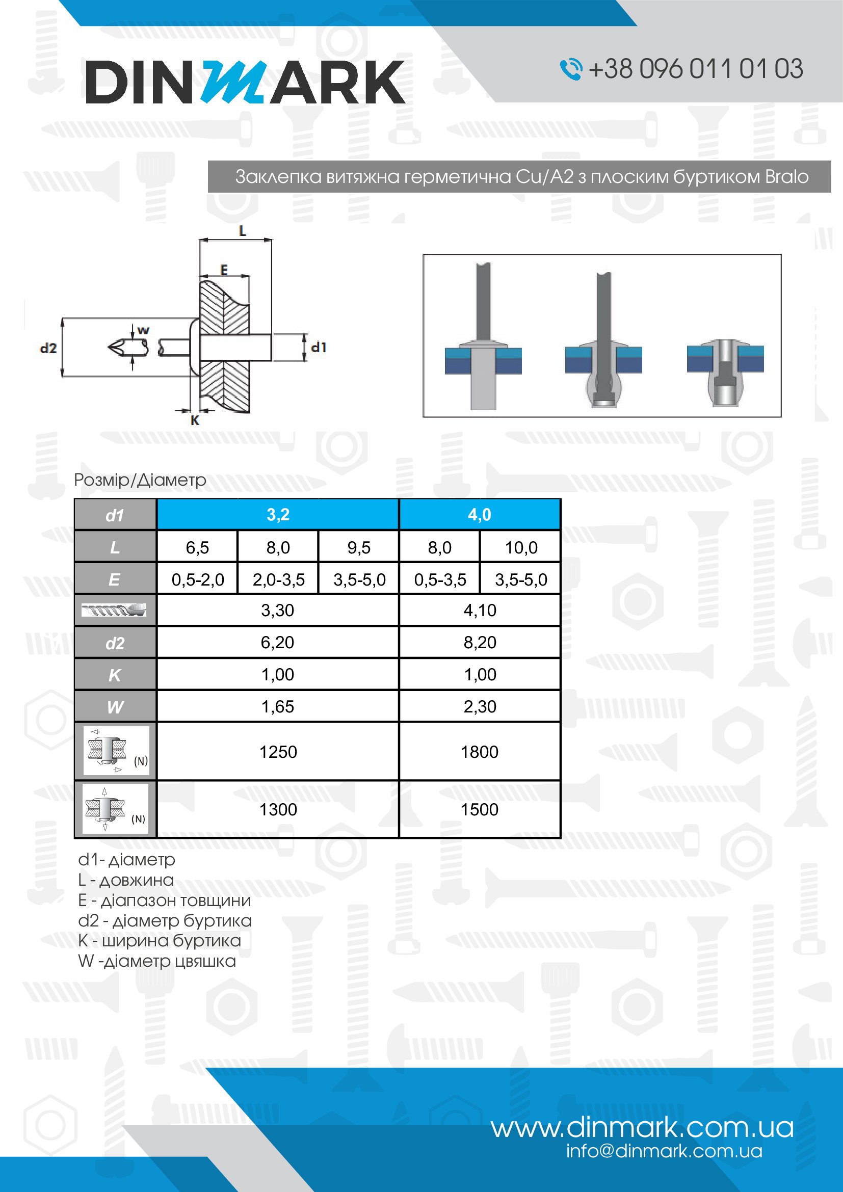 Заклепка M4x8 Cu/A2 герметическая Bralo pdf