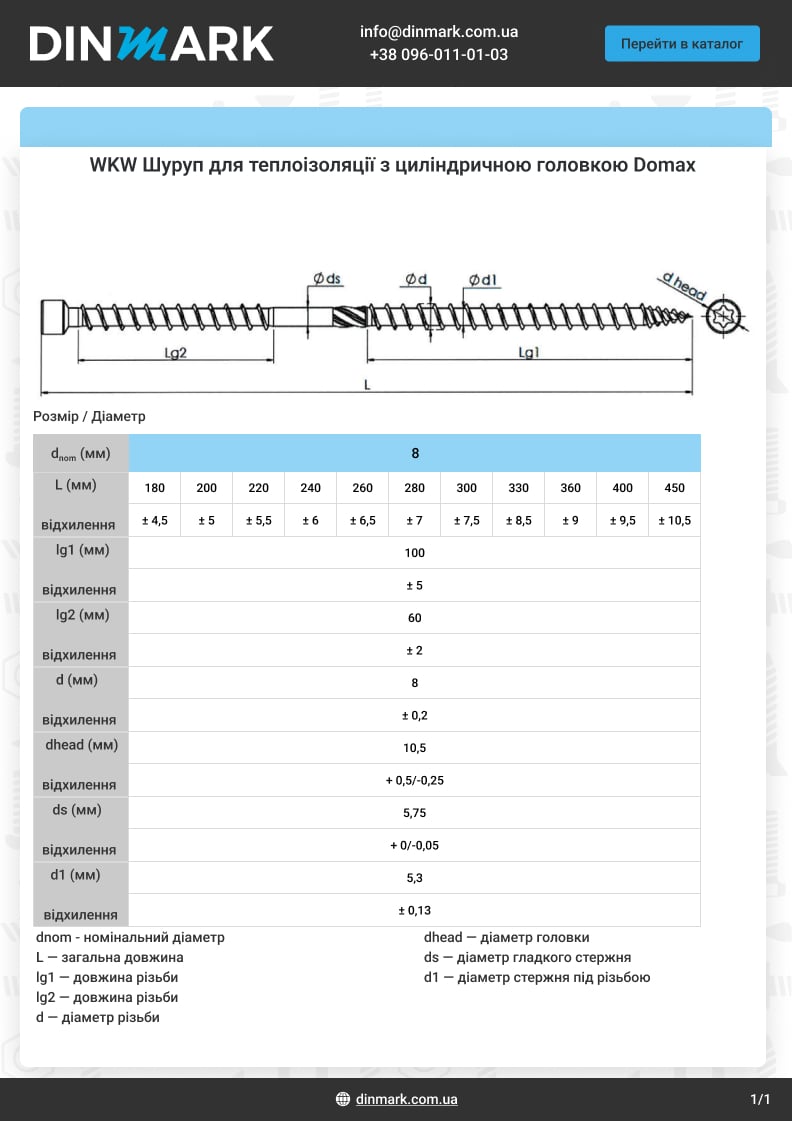 WKW цинк Шуруп для теплоізоляції з циліндричною головкою Domax pdf