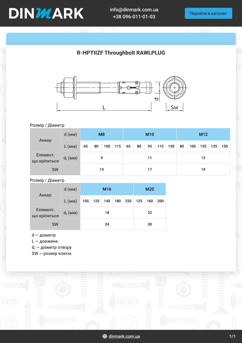  Анкер R-HPTIIZF М8x65 цинк платковий RAWLPLUG pdf