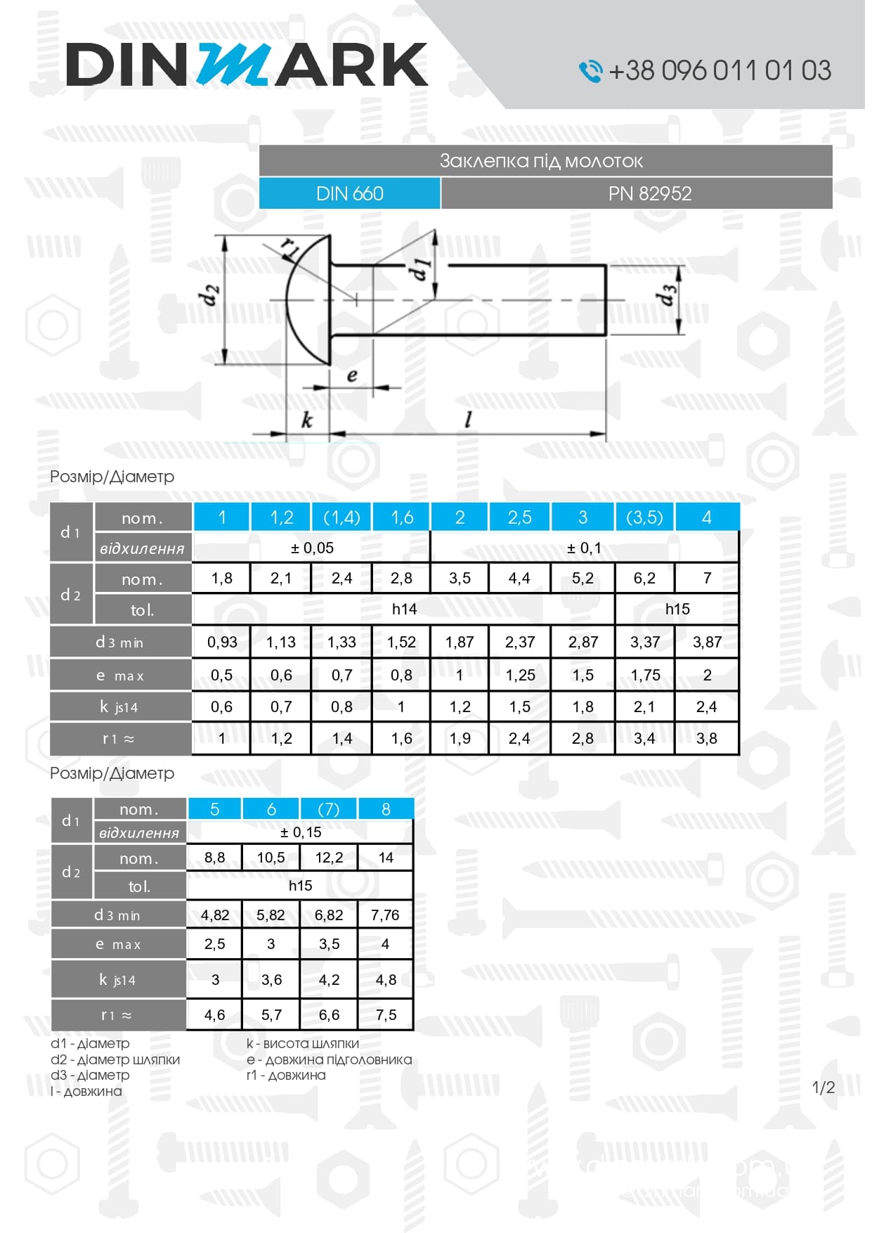 Rivet DIN 660 M6x14 zinc pdf