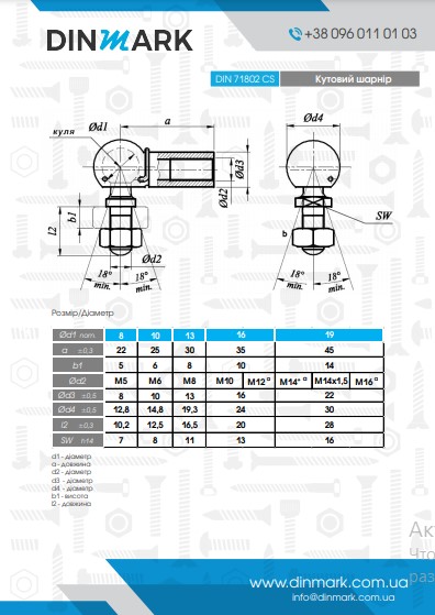 Шарнир DIN 71802 CS М5 цинк левая резьба  S pdf