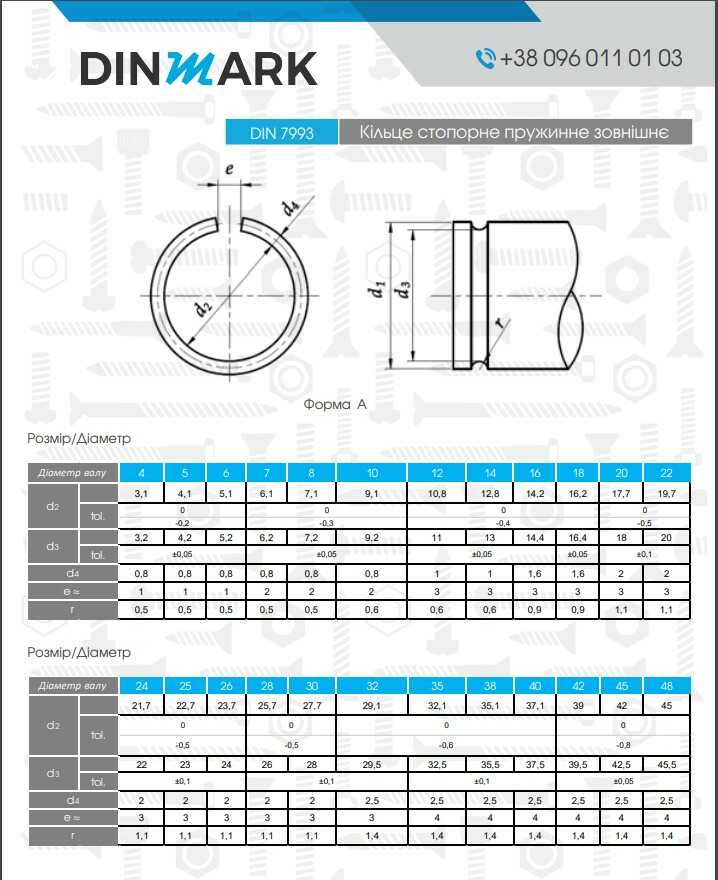 DIN 7993-A Кільце стопорне зовнішнє сталеве pdf