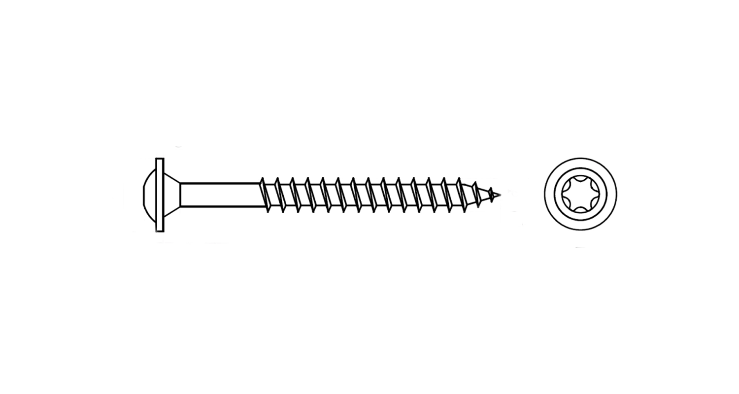 AN 115 zinc Screw with semicircular head and torx press washer креслення