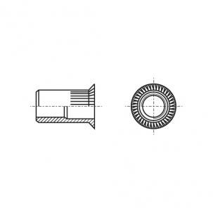 AN 318 цинк Клепальна гайка з потайним буртиком рифлена відкрита креслення