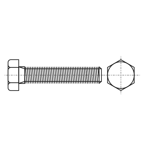 Болт DIN 933 1x1 3/4 (45 mm) Grade 8 (~10,9) UNC 8 креслення