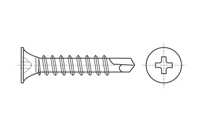 DIN 7504-Wr zinc self-tapping Screw with countersunk head and window drill with notches креслення