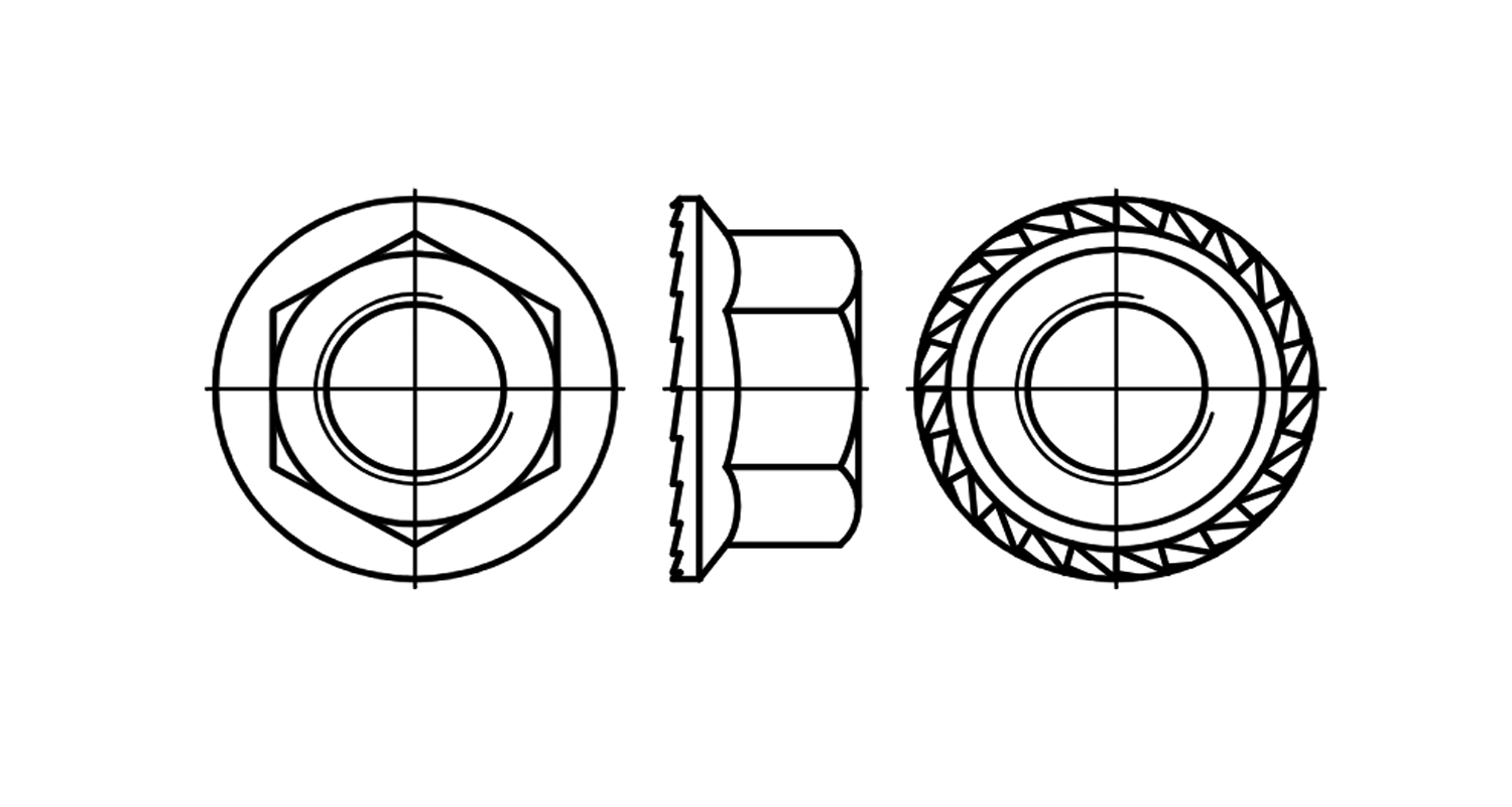 DIN 6923 6 zinc hexagon Nut with toothed flange креслення