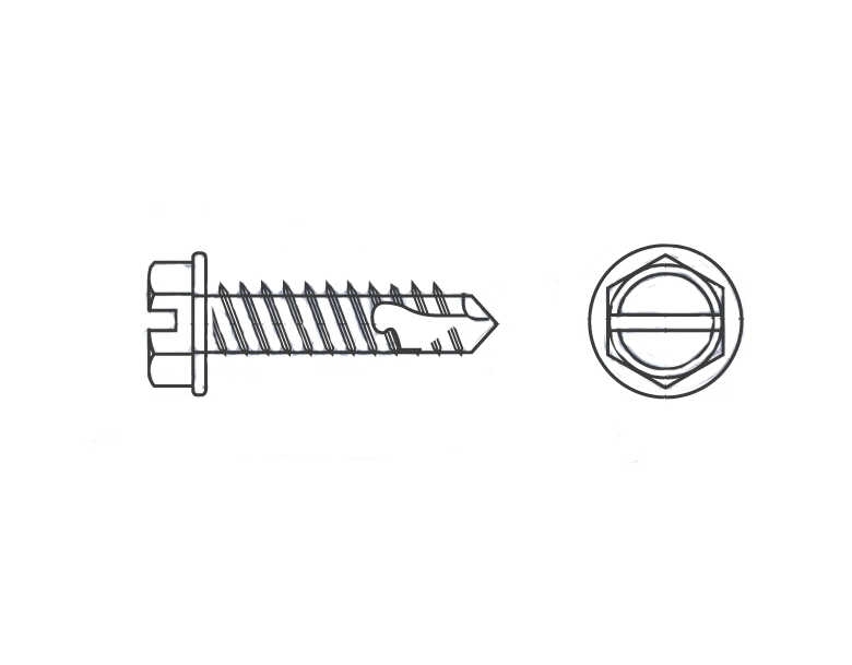 DIN 7504 KL zinc Self-tapping screw with hex head and drill and straight slot креслення