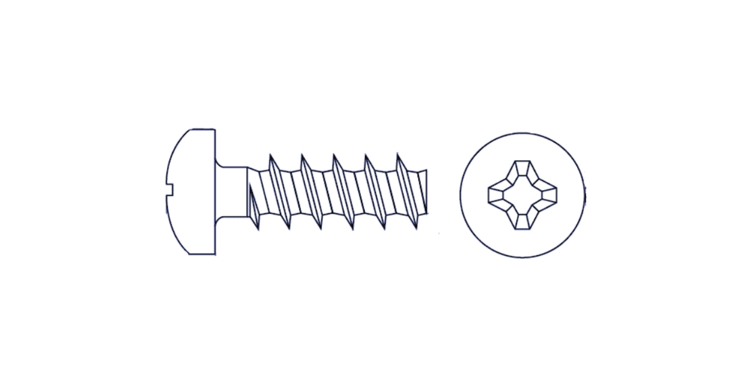 ART 7530 zinc plasfast Screw for thermoplastic with semicircular head, thread 30 °, PH slot креслення