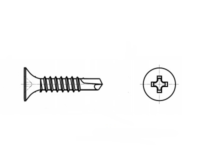 AN 208 phosphate Self-tapping screw with countersunk head and drill for drywall metal креслення